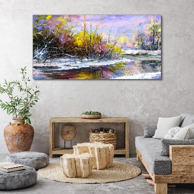Obraz na plátne Zimné strom rieka voľne žijúcich živočíchov
