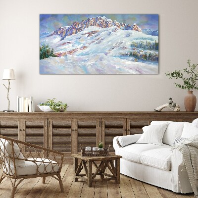Skleneny obraz Zimné maľba snehu hôr