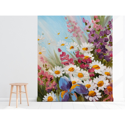 Fototapeta Nástenná maľba plná kvetov, maľované slnka