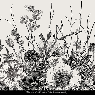 Fototapeta Minimalistické čierne a biele kvety