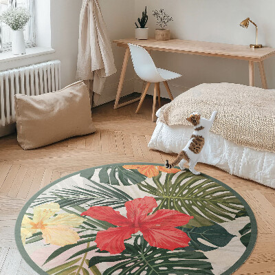 Okrúhly vinylový koberec Tropické havajské kvety