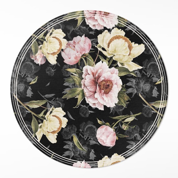 Okrúhly vinylový koberec Elegantné kvety vintage