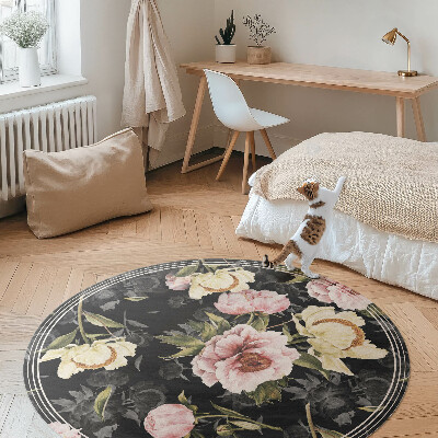 Okrúhly vinylový koberec Elegantné kvety vintage