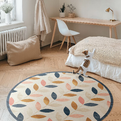 Okrúhly vinylový koberec Drobné lístky akvarelový štýl boho