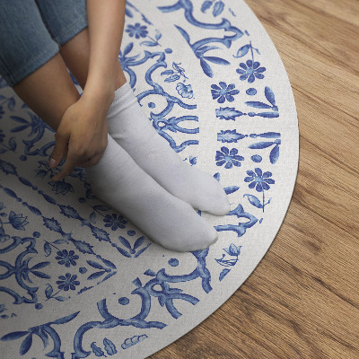 Okrúhly vinylový koberec Dekoratívne dlaždice rastlinné ornamenty