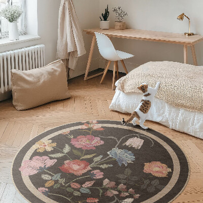 Okrúhly vinylový koberec Vyšívané farebné kvety