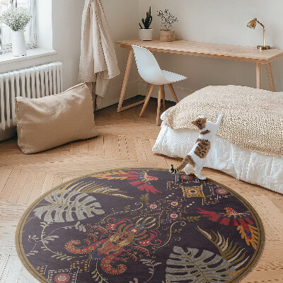 Okrúhly vinylový koberec Papagáje a listy monstery