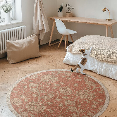 Okrúhly vinylový koberec Vyšívané kvety vo vintage štýle