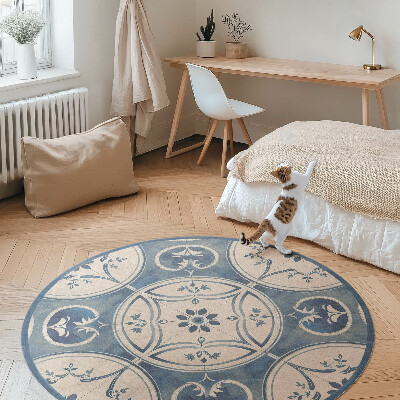 Okrúhly vinylový koberec Dekoratívne dlaždice s ornamentmi vintage