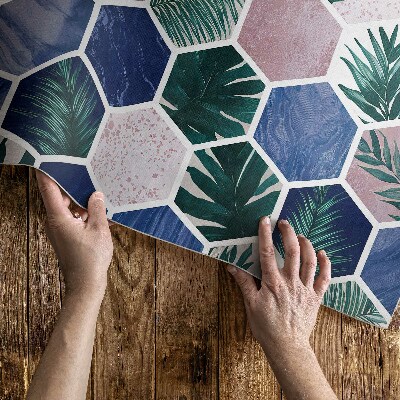 Vinylový koberec Dlaždice hexagónov motív rastlinný a kamenný