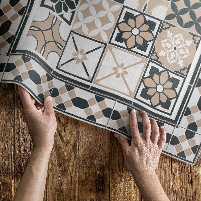 Vinylový koberec Dekoratívna mozaika s dekoratívne geometrické obkladačky s trojfarebnými obkladačkami