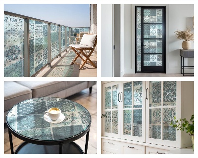 Matná fólia na okno vitráž Boho dlaždice