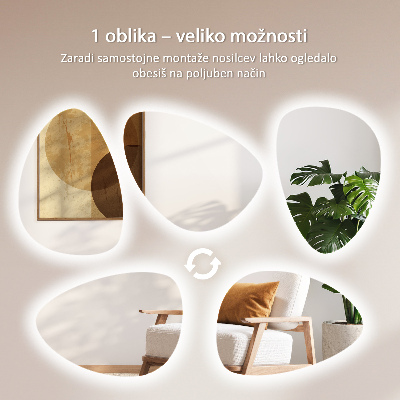 Zrkadlo v tvare vajca Nepravidelné na stenu s LED podsvietením