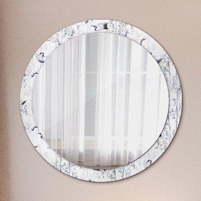 Kulaté zrcadlo s dekorem Jeřáby ptáci