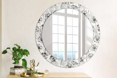 Kulaté zrcadlo tištěný rám Maki květiny