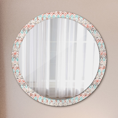 Kulaté zrcadlo tištěný rám Etnický vzorec