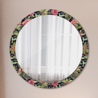 Kulaté zrcadlo tištěný rám Hibiscus flowers