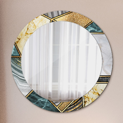 Kulaté dekorativní zrcadlo na zeď Agat mramor a zlato