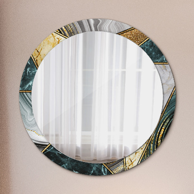 Kulaté dekorativní zrcadlo na zeď Agat mramor a zlato