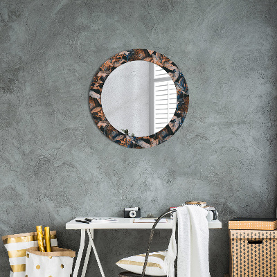 Kulaté dekorativní zrcadlo na zeď Tmavé tropické listy