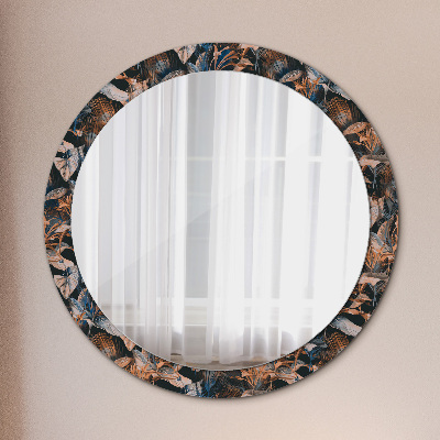 Kulaté dekorativní zrcadlo na zeď Tmavé tropické listy