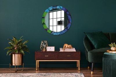 Kulaté zrcadlo s dekorem Modrý a zelený motýl