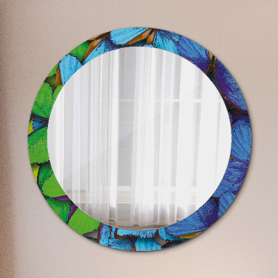 Kulaté zrcadlo s dekorem Modrý a zelený motýl