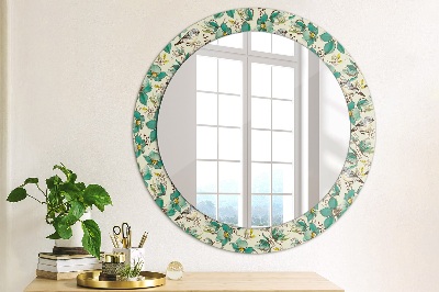Kulaté zrcadlo tištěný rám Květiny a ptáci