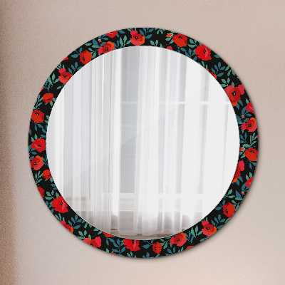 Kulaté zrcadlo tištěný rám Červené semeno máku