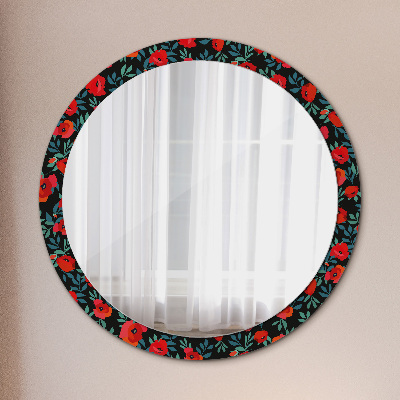 Kulaté zrcadlo tištěný rám Červené semeno máku