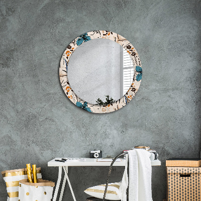 Kulaté dekorativní zrcadlo na zeď Květiny se vzorem džungle