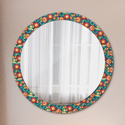 Kulaté zrcadlo tištěný rám Geometrické ovoce a listy