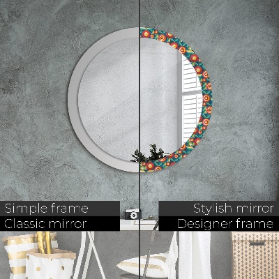 Kulaté zrcadlo tištěný rám Geometrické ovoce a listy