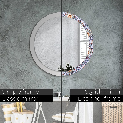 Kulaté zrcadlo tištěný rám Orientální barevné složení