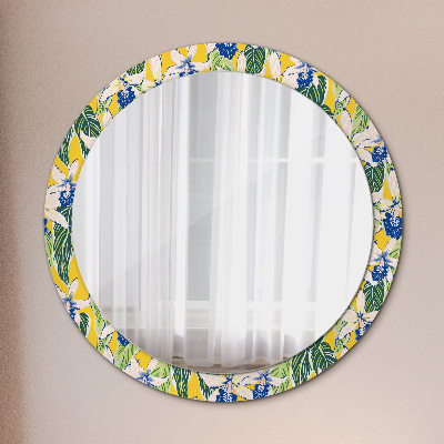 Kulaté zrcadlo tištěný rám Modré a žluté orchideje