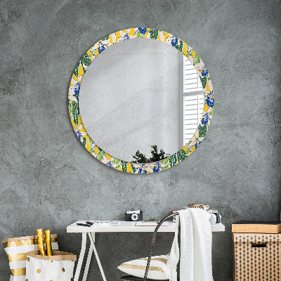 Kulaté zrcadlo tištěný rám Modré a žluté orchideje