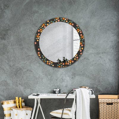 Kulaté zrcadlo tištěný rám Květinové tečky
