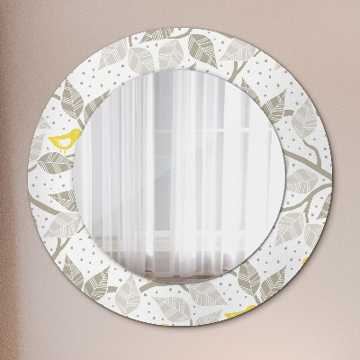 Kulaté dekorativní zrcadlo na zeď Žluté ptáci na větvích