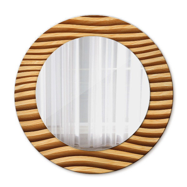 Kulaté zrcadlo tištěný rám Dřevěná vlna