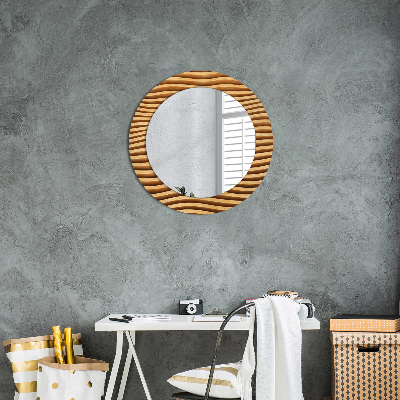 Kulaté zrcadlo tištěný rám Dřevěná vlna