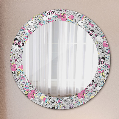 Kulaté zrcadlo tištěný rám Panda unicorn