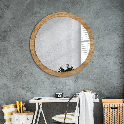Kulaté zrcadlo tištěný rám Textura dřeva
