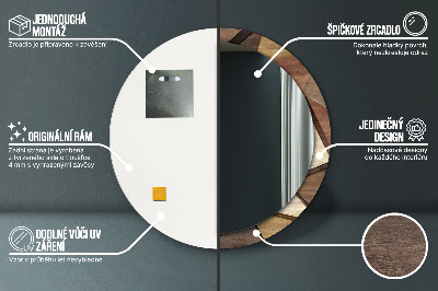 Kulaté zrcadlo tištěný rám Geometrické 3d dřevo