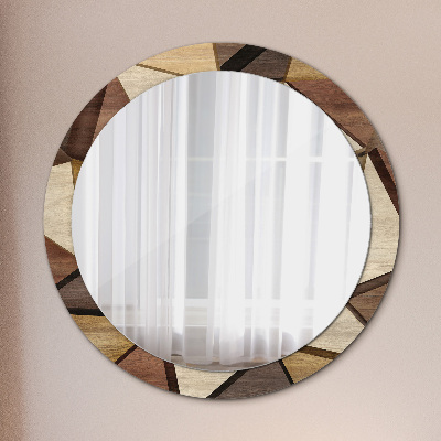 Kulaté zrcadlo tištěný rám Geometrické 3d dřevo