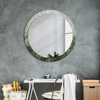 Kulaté zrcadlo tištěný rám Kapradiny listy
