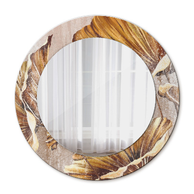 Kulaté zrcadlo tištěný rám Zlaté listy
