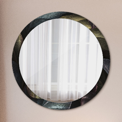 Kulaté zrcadlo tištěný rám Tmavé tropické listy