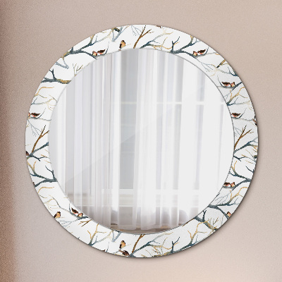 Kulaté zrcadlo tištěný rám Větve vrabců ptáků