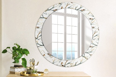 Kulaté zrcadlo tištěný rám Větve vrabců ptáků
