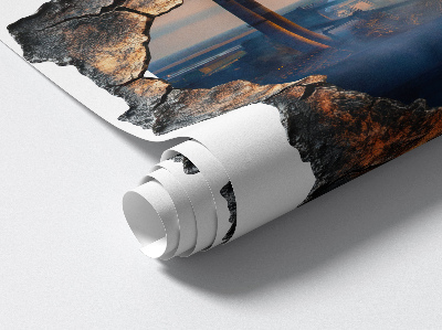 3D nálepka diera v stene 58x60 Priemyselná krajina